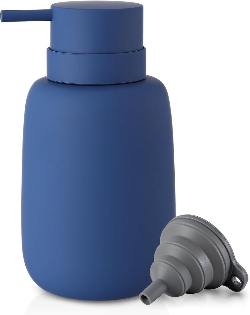 YDSluock Blue Soap Dispenser Bathroom,Ceramic Soap Dispenser Lotion Pump Dish Soap Dispenser for Kitchen,16oz Refillable Liquid Hand Wash Dispenser for Bathroom (Rubber Paint) - Image 1